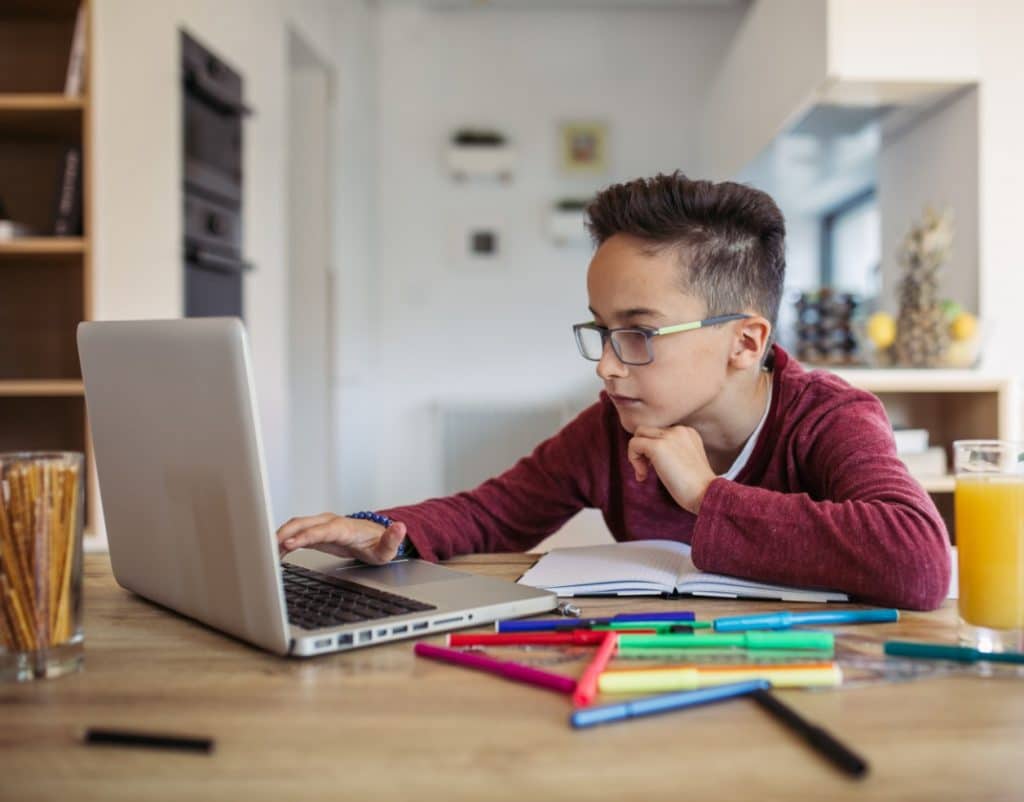 Niño trabajando en computadora