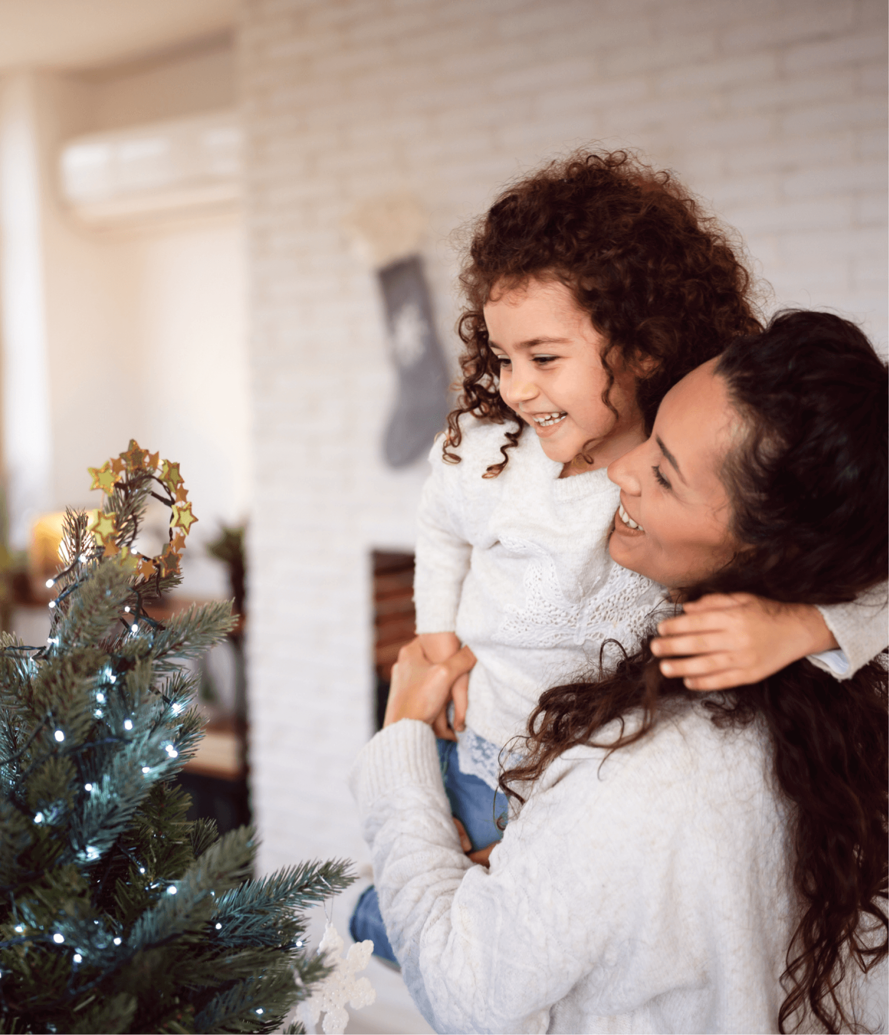 Christmas tree mom and daughter